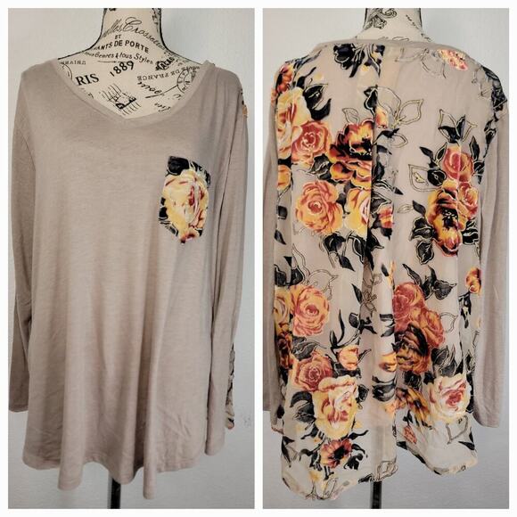 Soft Surroundings Tunic Top Plus 2X Mixed Media Velvet Floral Glitter V-Neck - Picture 1 of 9